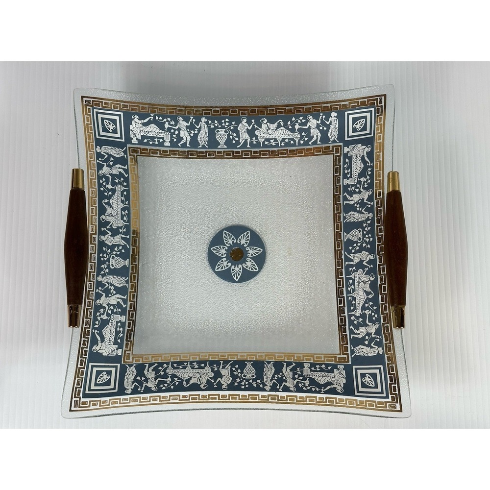 Vintage Jeanette Glass Wedgwood Blue Hellenic Greek Fruit Wedge Serving Dish